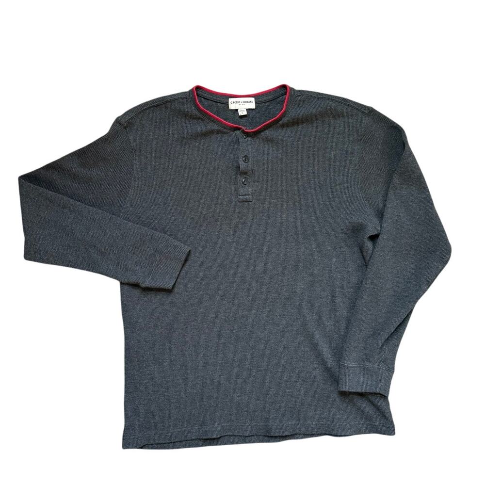 Crosby & Howard Men's Large Gray Henley Shirt with Red Trim